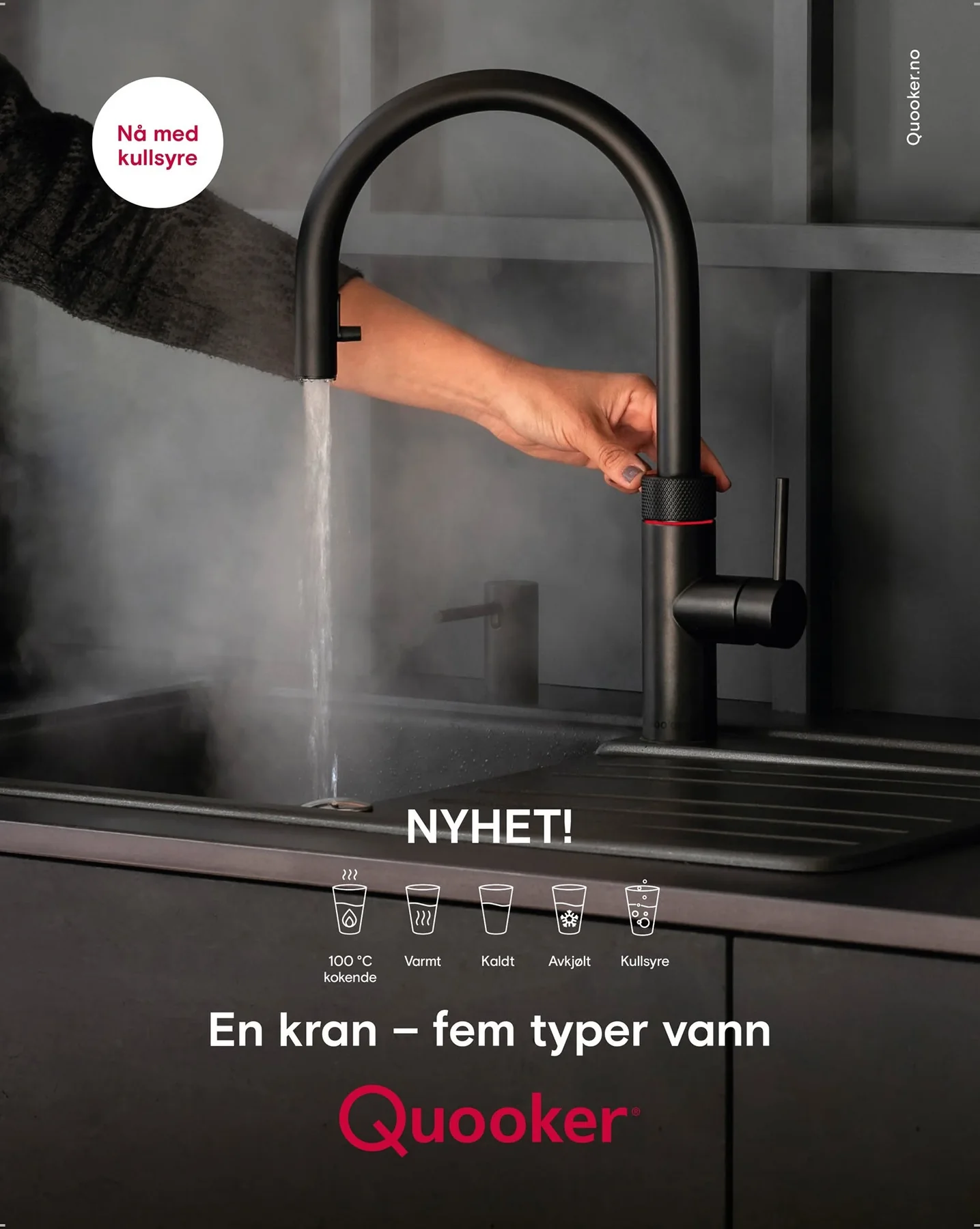 Sort Quooker-armatur med funksjonsvalg